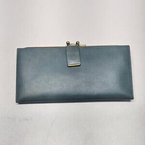 Vintage 50/60 Mid-Century Genuine Cowhide Blue Biofold Kiss Loc Wallet Gold Tone